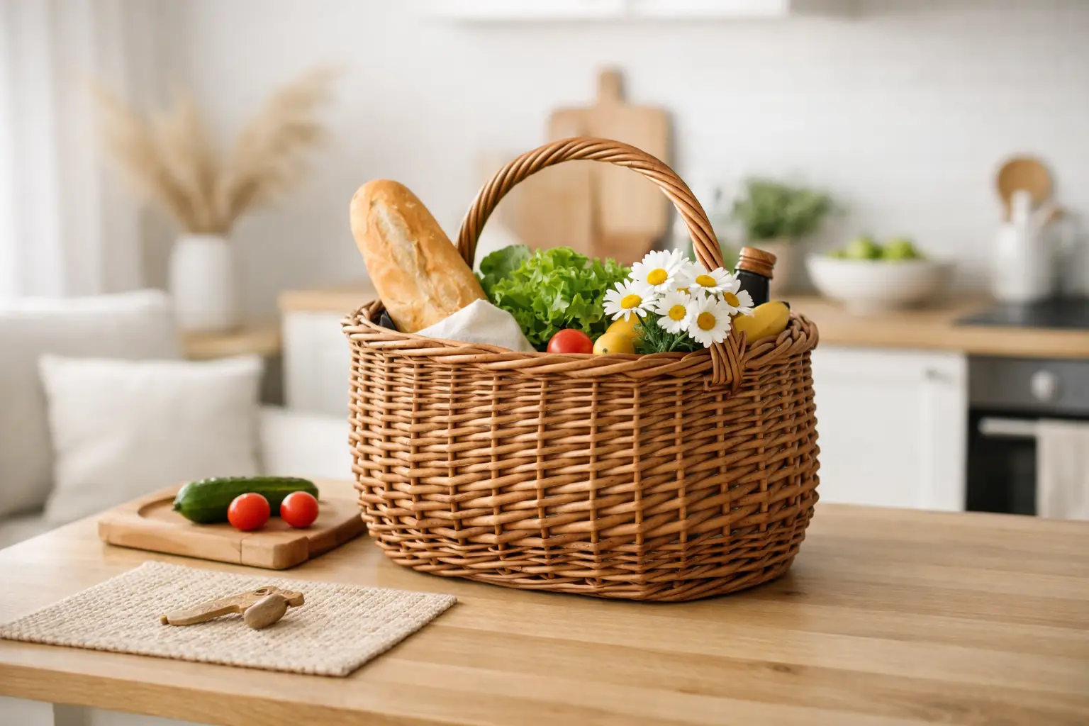 Pirkinių krepšys iš vytelių kasdienai