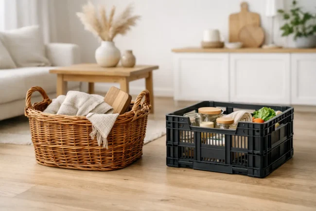 Vytelių krepšiai ar plastikinės dėžės?